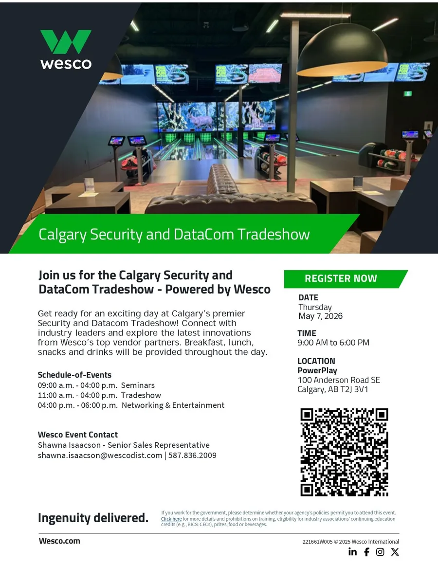 Calgary Security and DataCom Tradeshow customer invite, Wesco Calgary, May 7, 2026