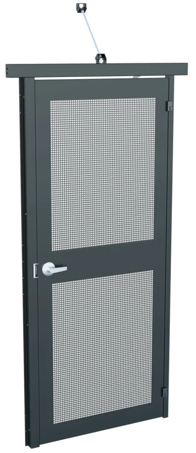 Hinged cage door with perforated panel