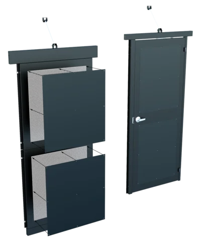 Cage door with privacy panel