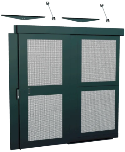 Sliding cage door with perforated panel