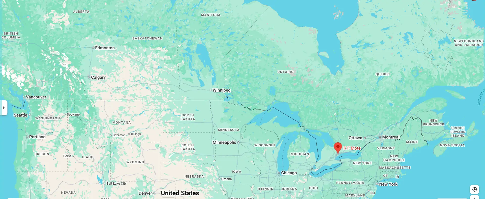 Map showing R.F. Mote's location in Richmond Hill, Ontario, Canada