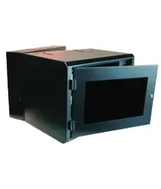 Swing-out wall-mount cabinet with acrylic front door for AV and network equipment